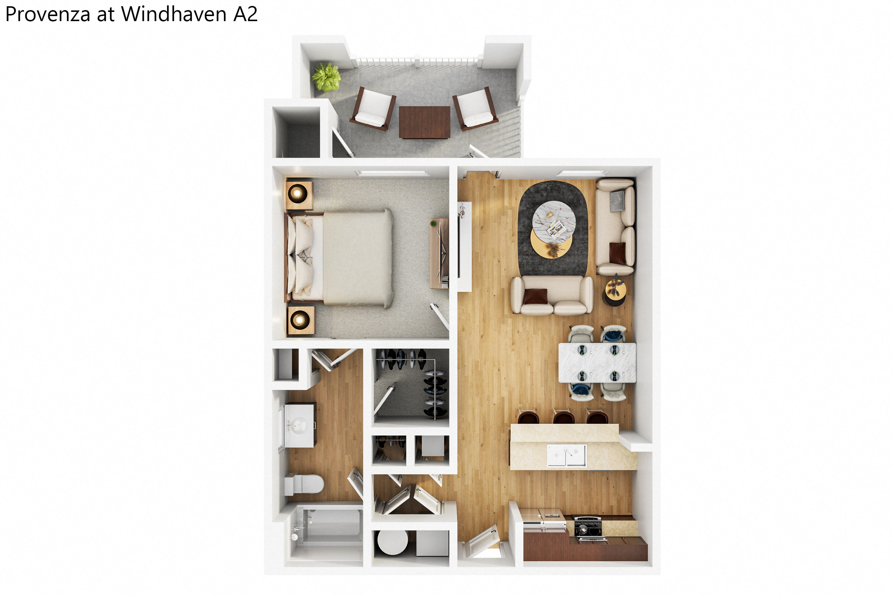 Floor plan for 1 bed, 1 bath, 750 sqft